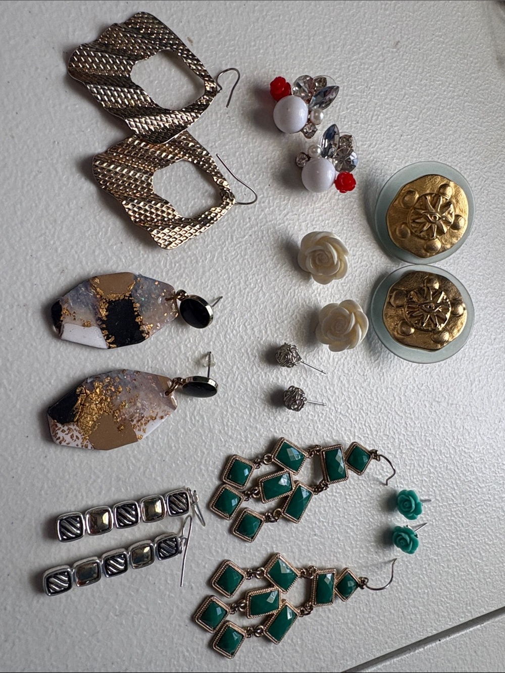 Assorted Women's Statement Earrings - Green, Gold, White, Black
